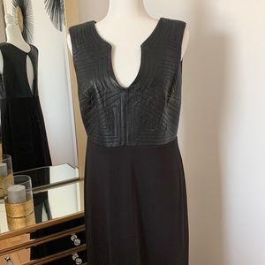 Black dress with leather top plunging neckline keyhole back